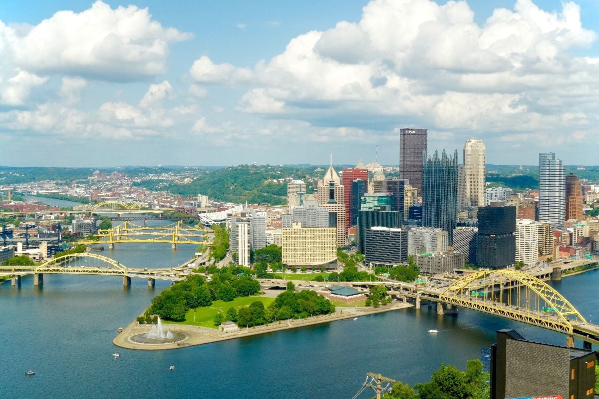 Pittsburgh located at the confluence of three rivers.