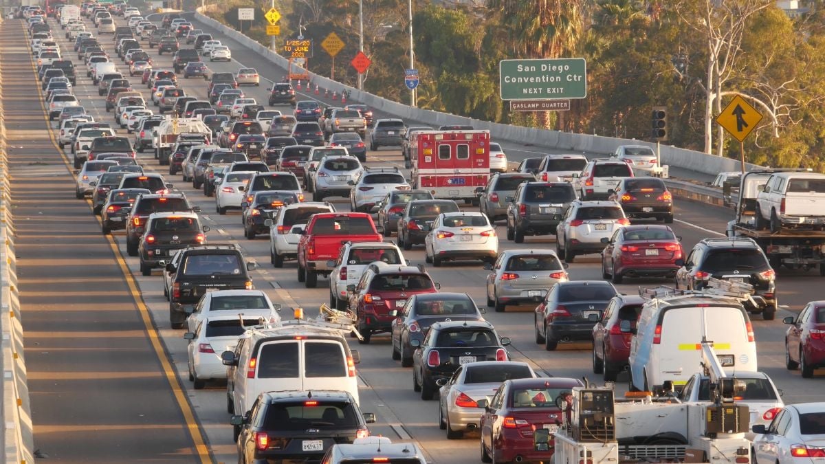 Traffic jam on highway during rush hour.