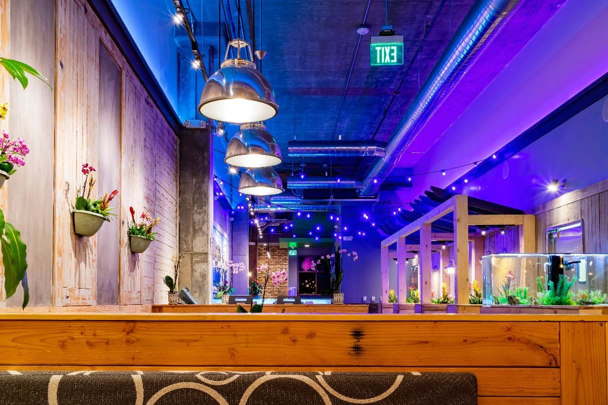 Interior view of a modern restaurant.