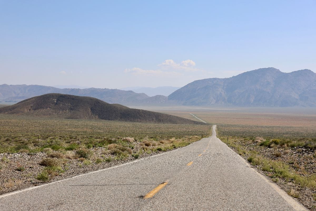 Empty open road across the expansive Antelope Valley.