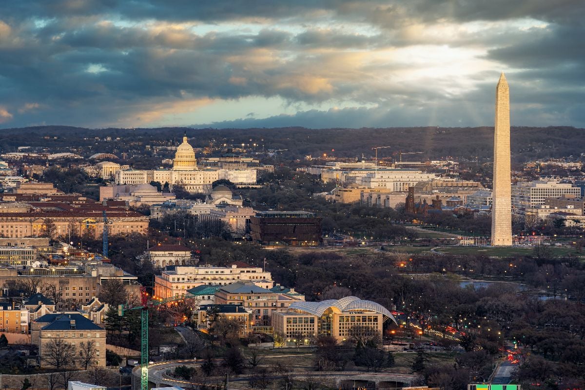 Top view scene of Washington DC down town.
