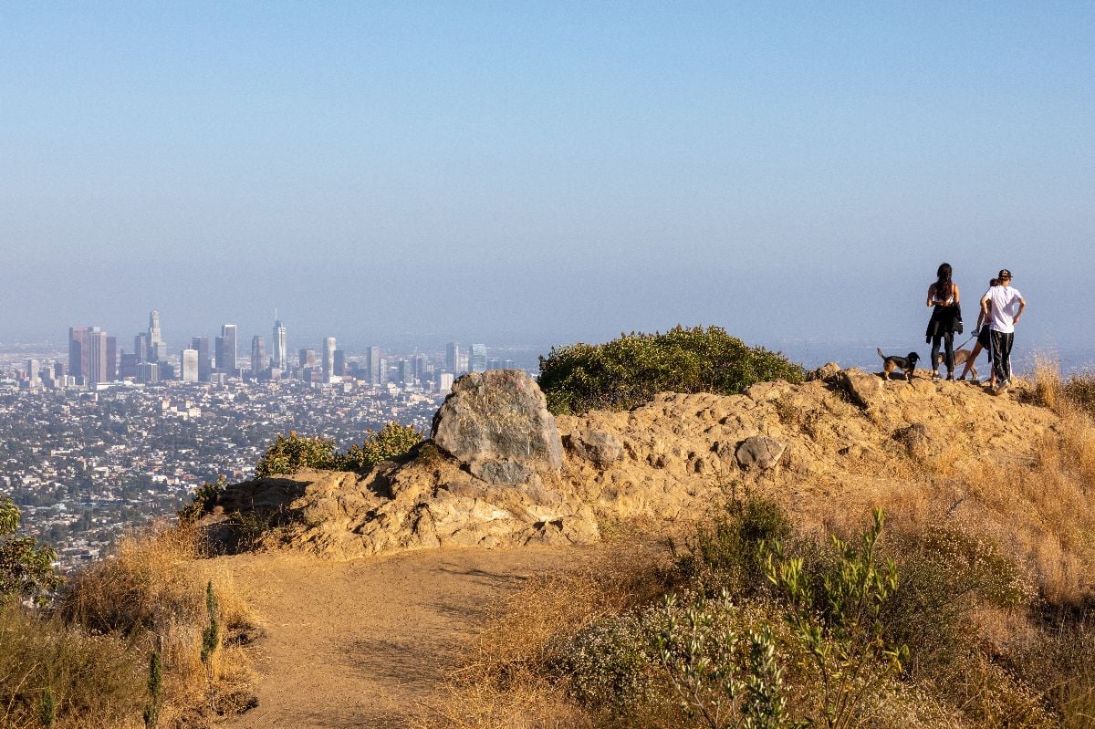 People hiking on the Griffith Park Observatory Trails Peak.