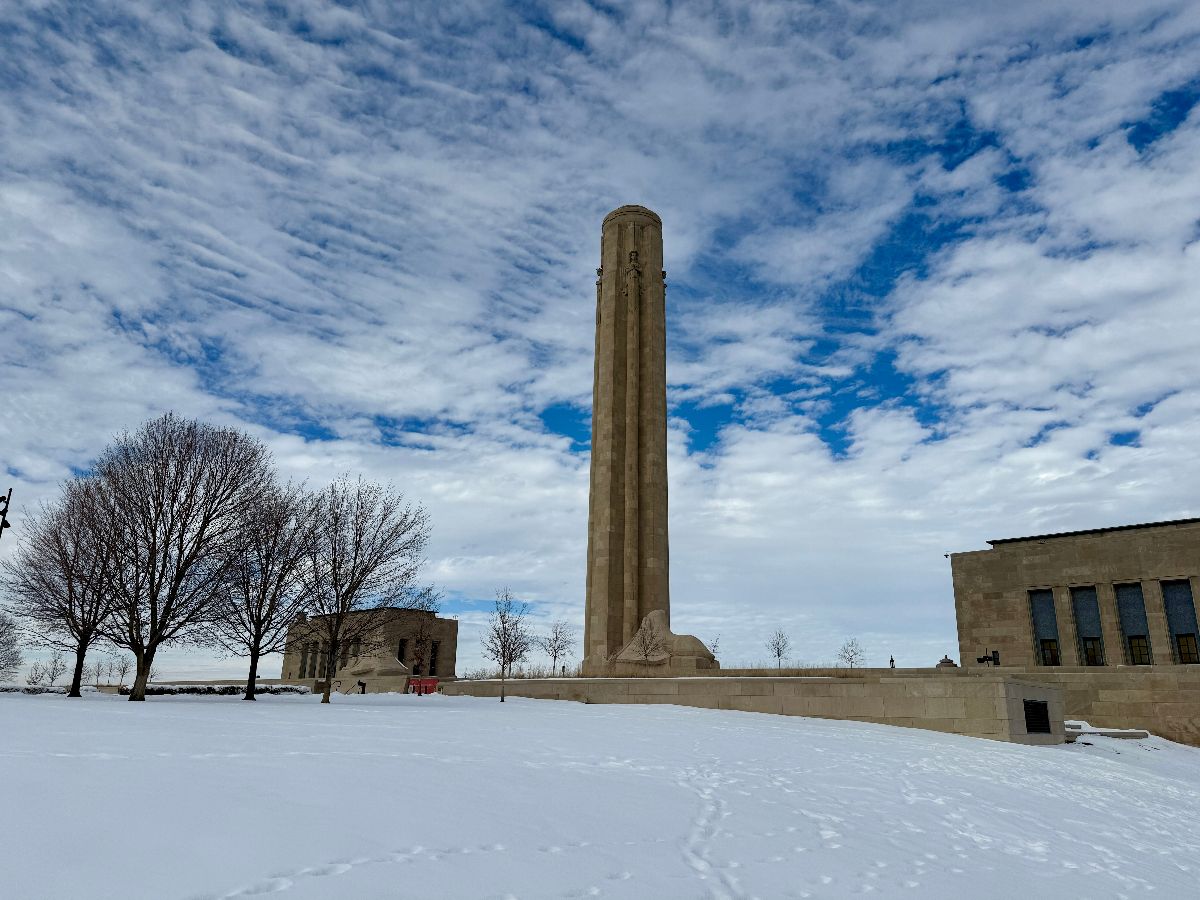 Ice and snow at the Liberty Memorial Word War I Museum.