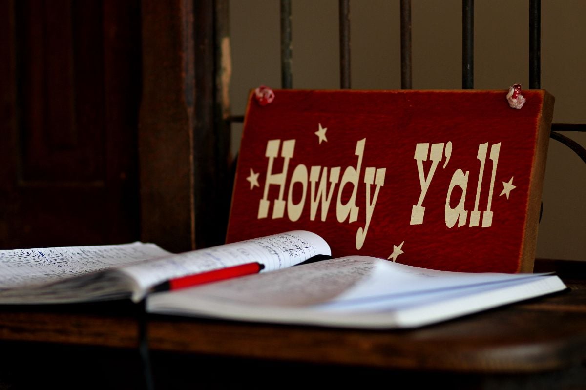 A "Howdy Y'all" registration sheet at the historic Conoco Tower Station on Route 66.