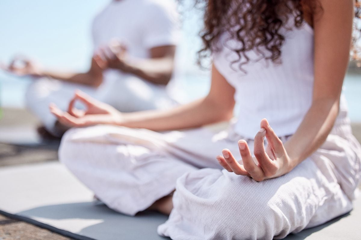 Yoga class on the beach.