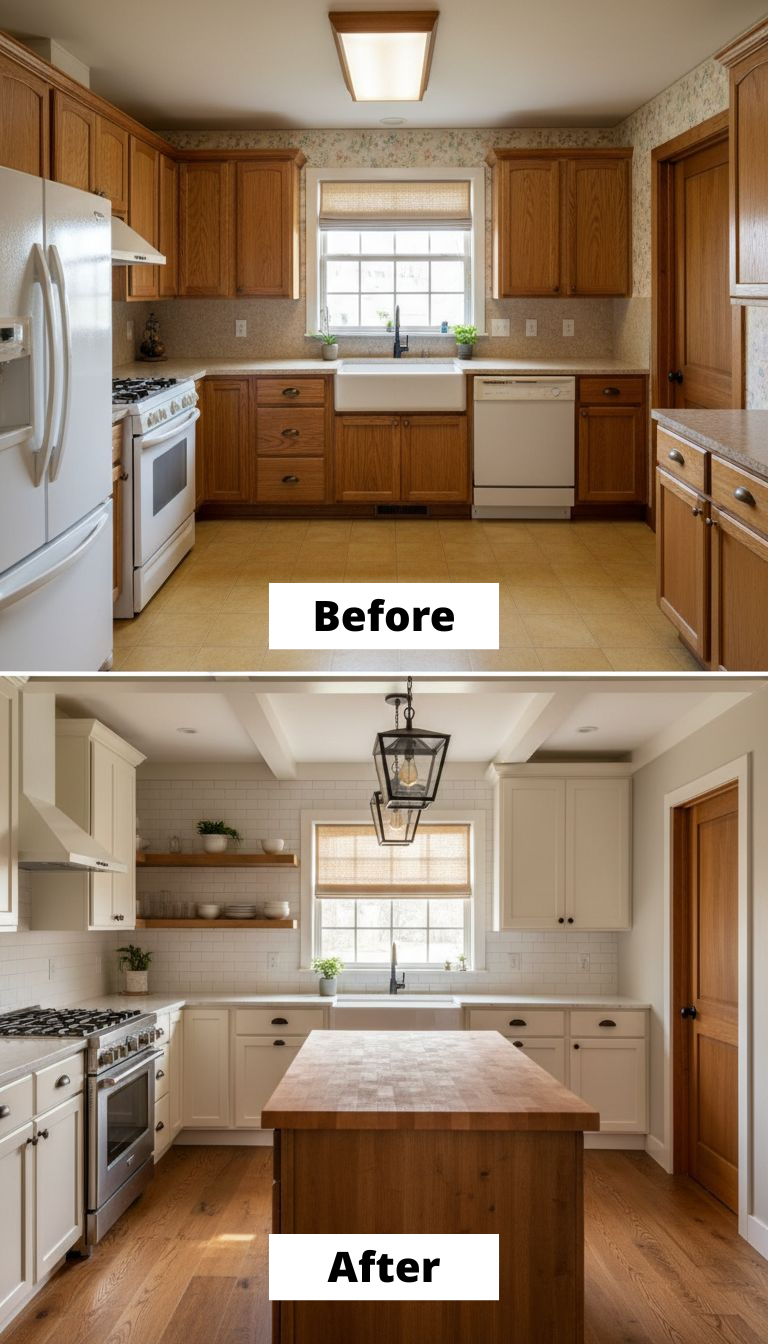 From Dated 1990s Kitchen to Rustic Farmhouse Showpiece