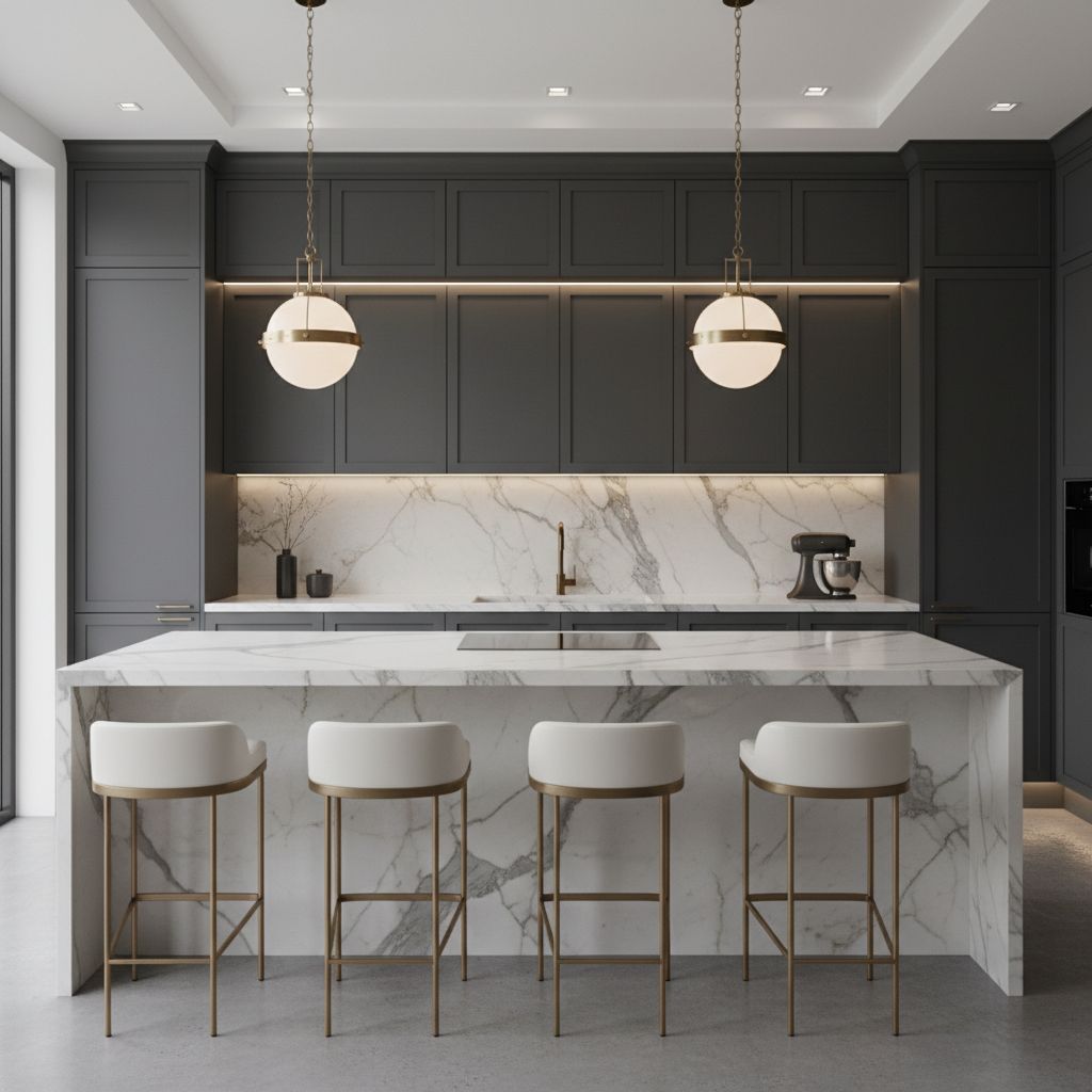 $100,000 Kitchen Design with Marble Waterfall Island