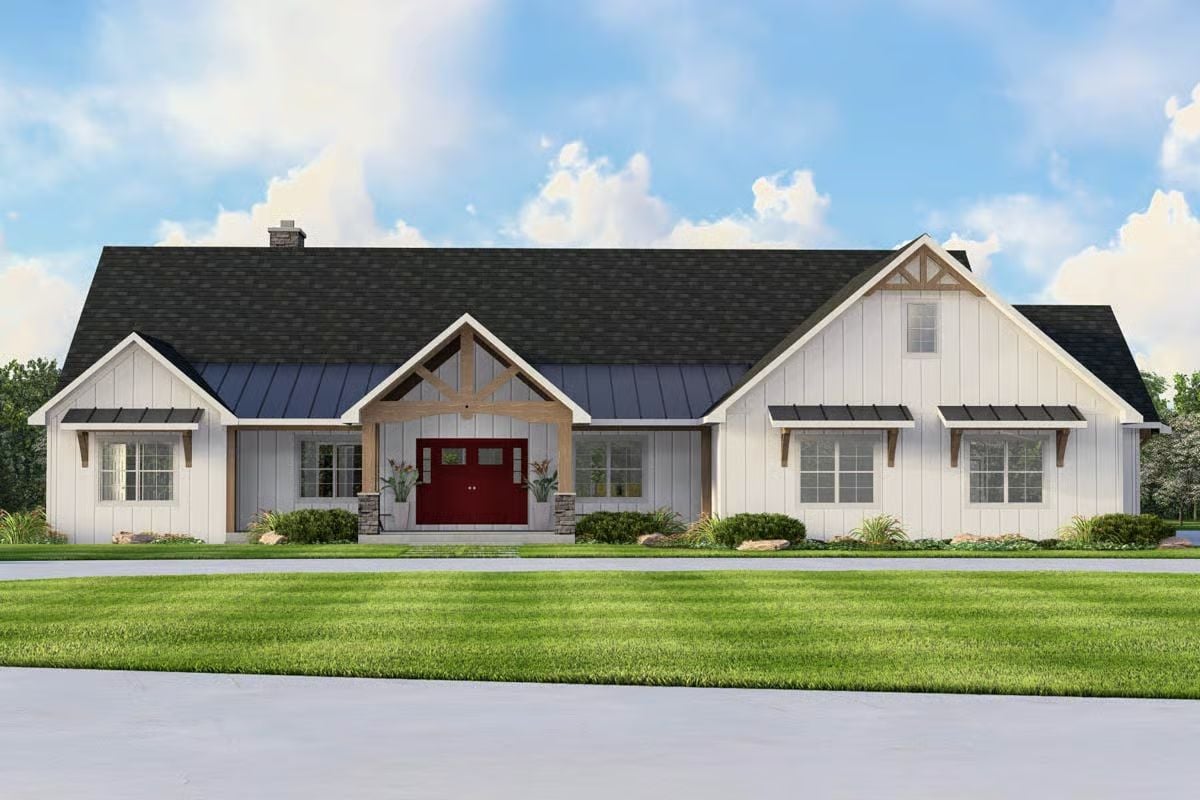 New American-Style Home with 3 Bedrooms and 3-Car Garage (Floor Plan)