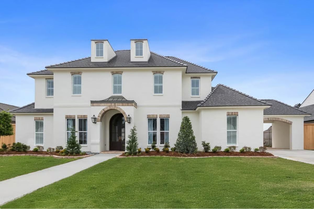 Grand 5-Bedroom French Country Modern Home with Bonus Room and 3-Car Rear Garage (Floor Plan)