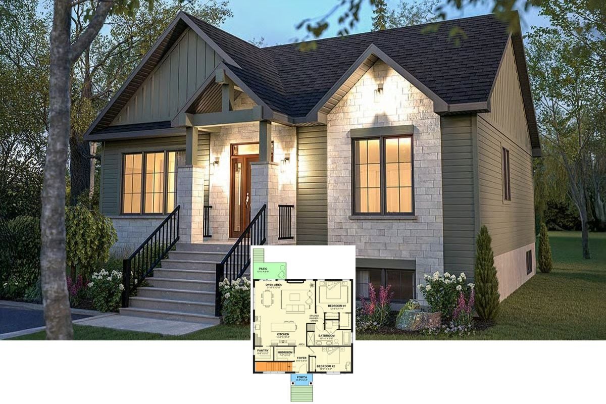 Craftsman-Style Home with Open Layout and 2 Bedrooms (Floor Plan)