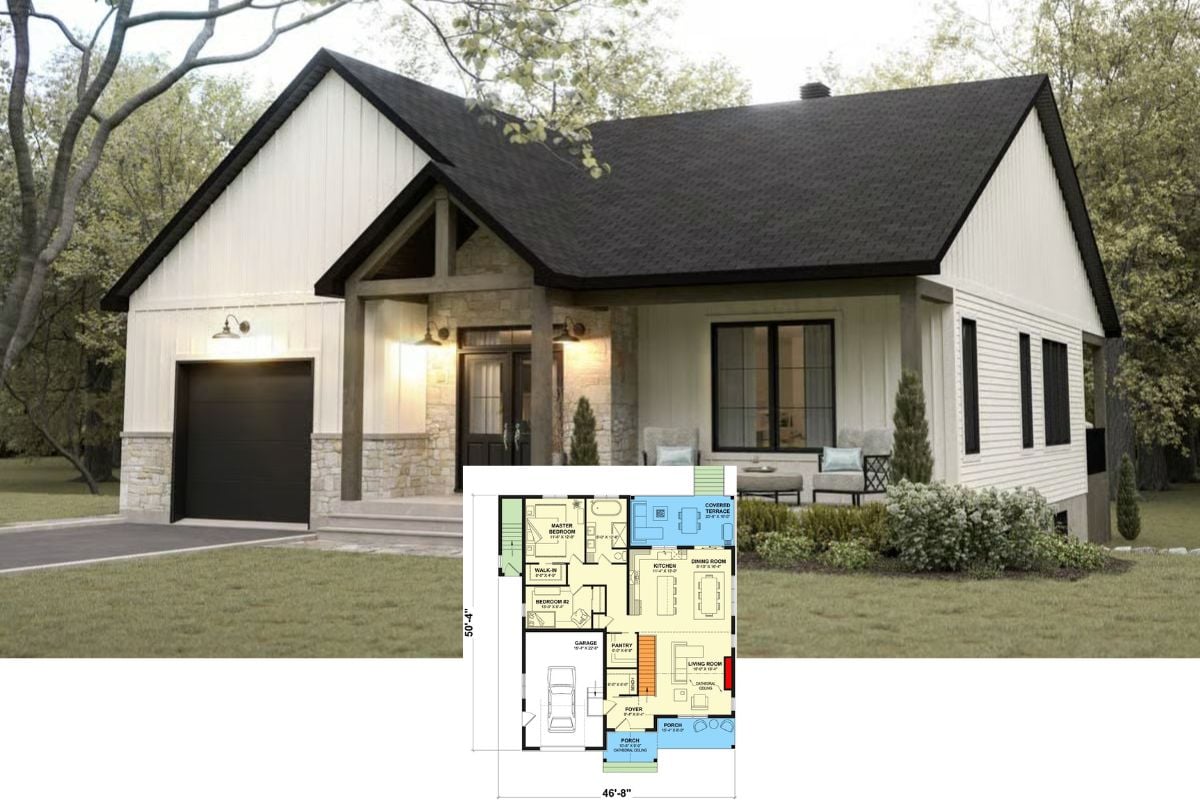 2-Bedroom Modern Cottage with Open Living Space and Covered Patio (Floor Plan)