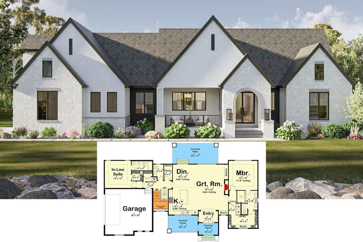 Modern 2-Bedroom Transitional Home with Bonus Room and In-Law Suite (Floor Plan)