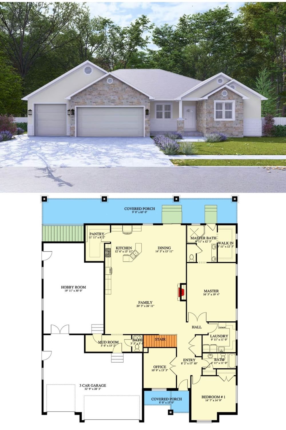 Ranch-Style 2-Bedroom Home with 3-Car Garage and Basement Expansion (Floor Plan)