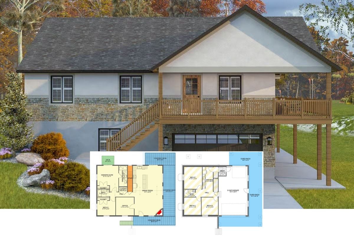 2-Bedroom Traditional Home with Wraparound Porch and Walkout Basement (Floor Plan)