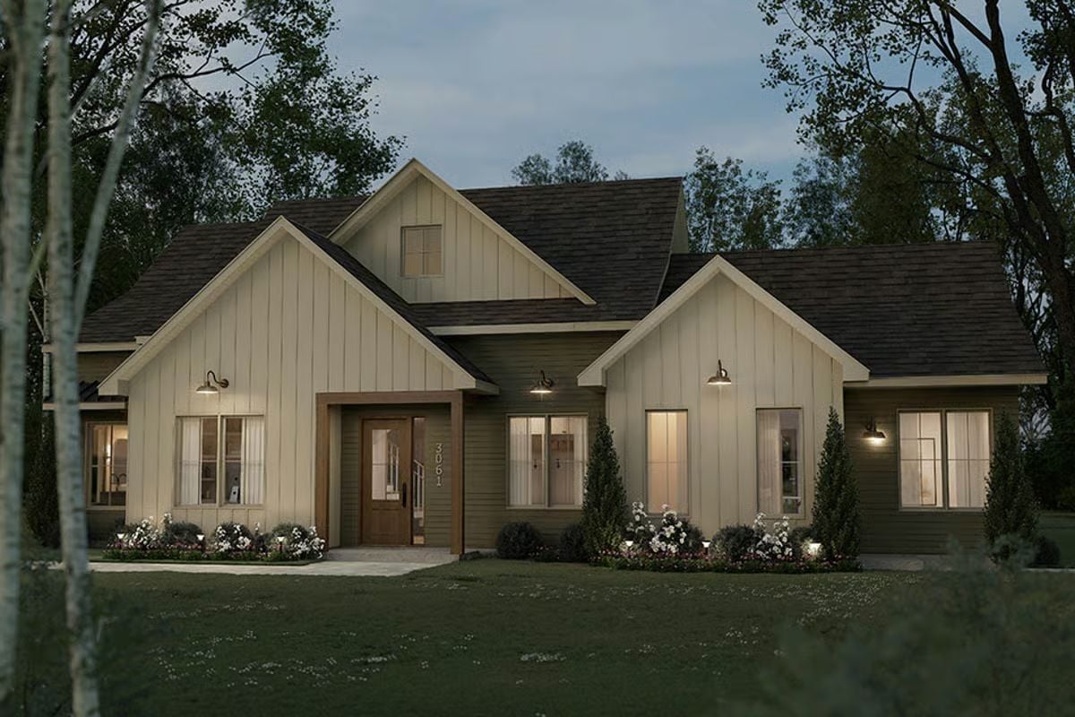 4-Bedroom Modern Farmhouse with Loft Space and In-Law Suite (Floor Plan)