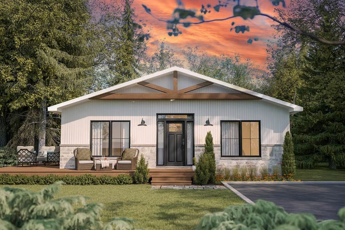 Country-Style Cottage with with 2 Bedrooms and a Wraparound Deck (Floor Plan)