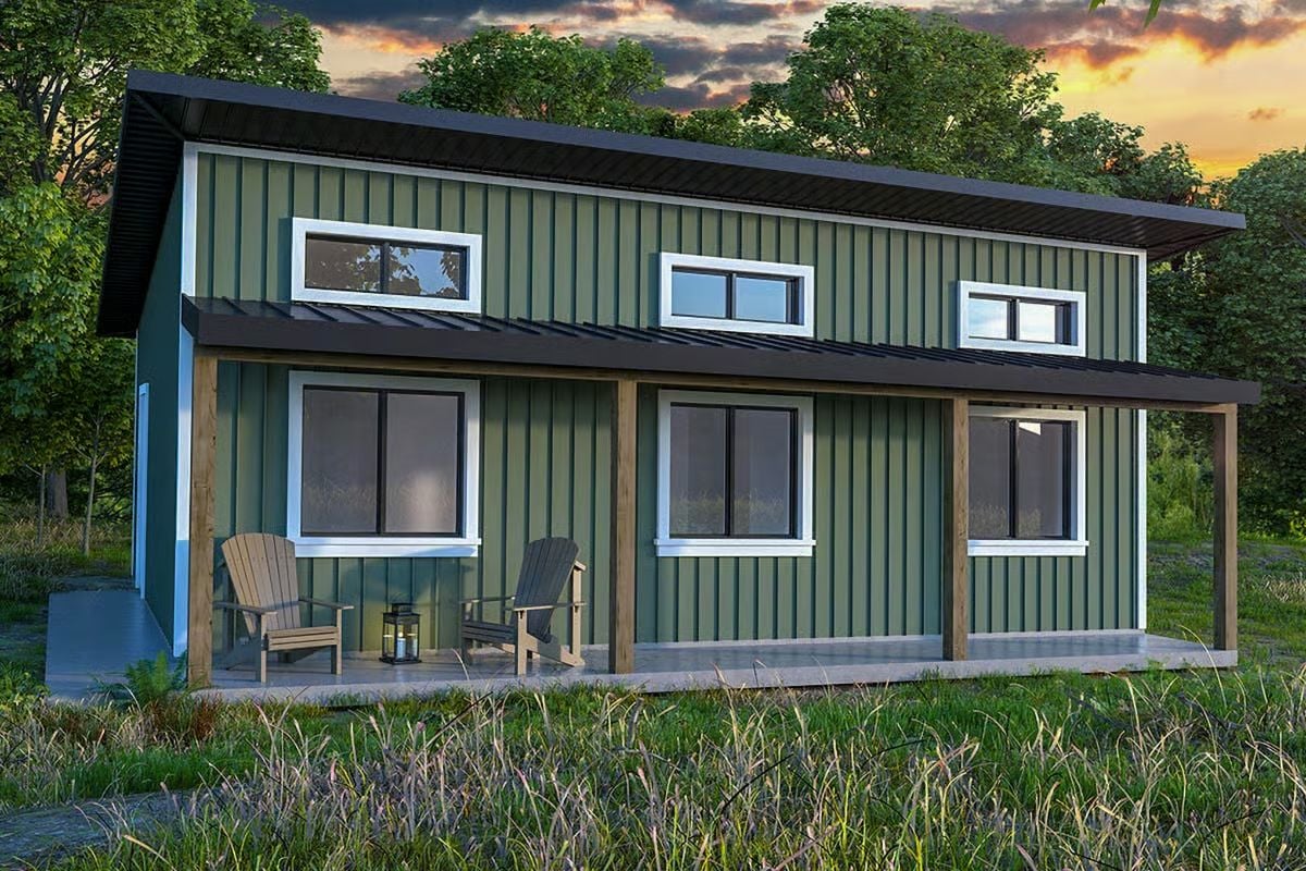 Modern-Style Home with 2 Bedrooms and a Covered Porch (Floor Plan)