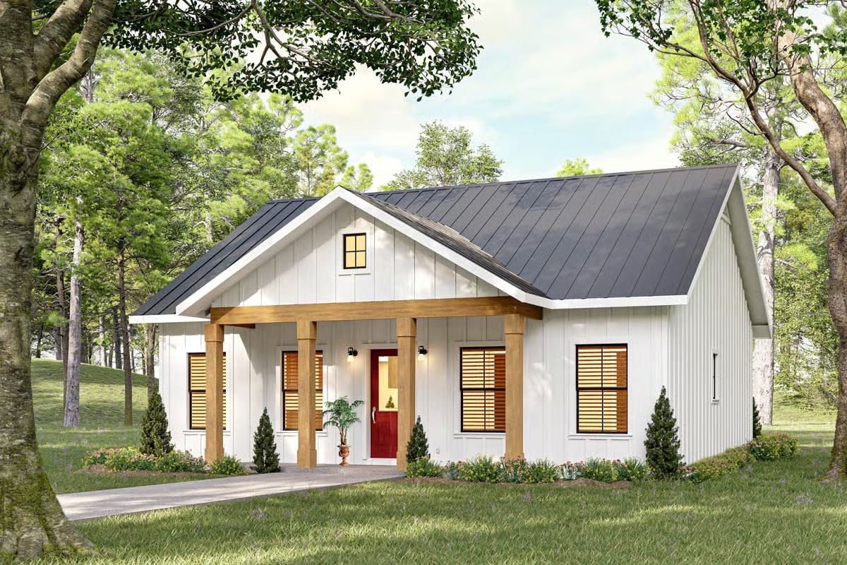 Cottage-Style Home with 2 Bedrooms and a Front Porch (Floor Plan)