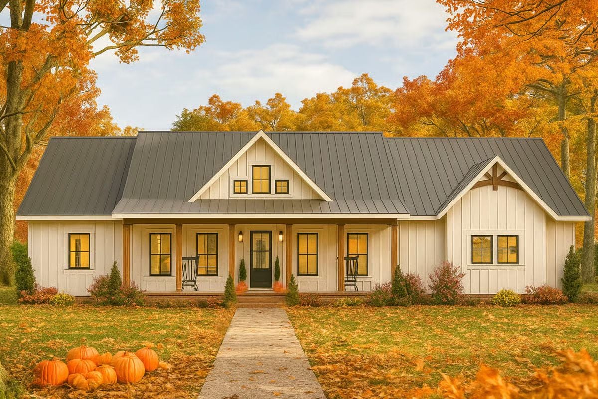 3-Bedroom Modern Farmhouse Ranch with 3-Car Garage and Open-Concept Living (Floor Plan)