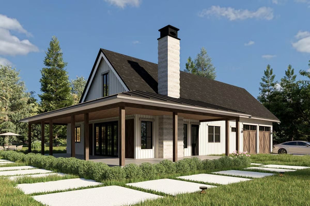 Modern 3-Bedroom Barndominium with Loft and Wraparound Porch (Floor Plan)