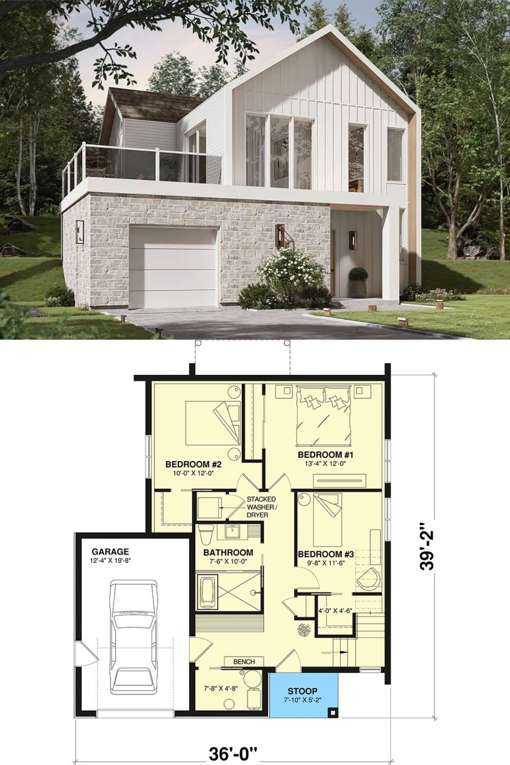 Modern Scandinavian Home with 3 Bedrooms and Open-Concept Living (Floor Plan)