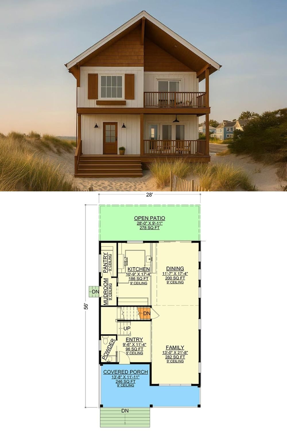 Coastal 3-Bedroom Retreat House for a Narrow Lot with Balcony (Floor Plan)