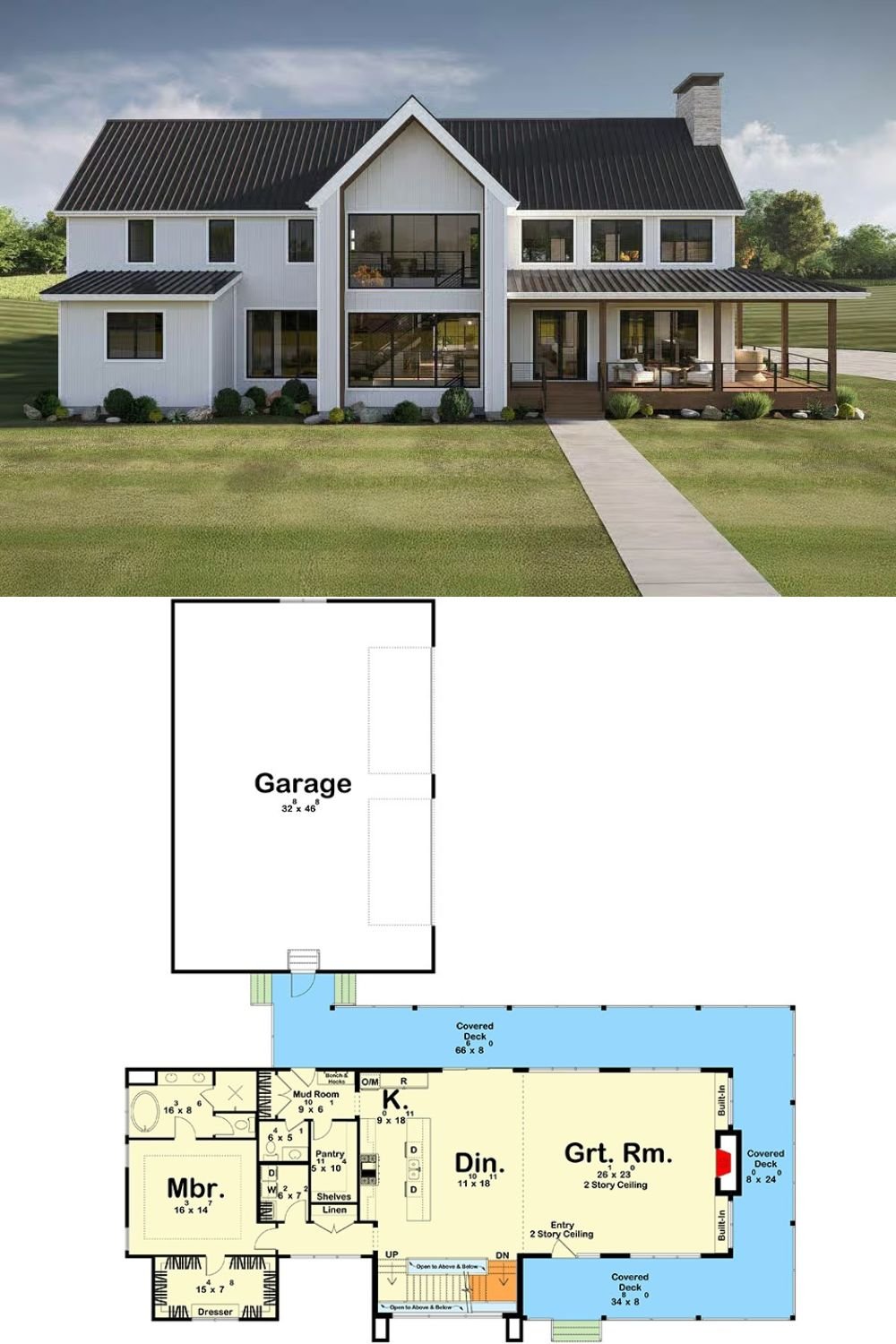 Contemporary-Style 5-Bedroom Barndominium with Loft, In-Law Suite, and Wraparound Deck (Floor Plan)