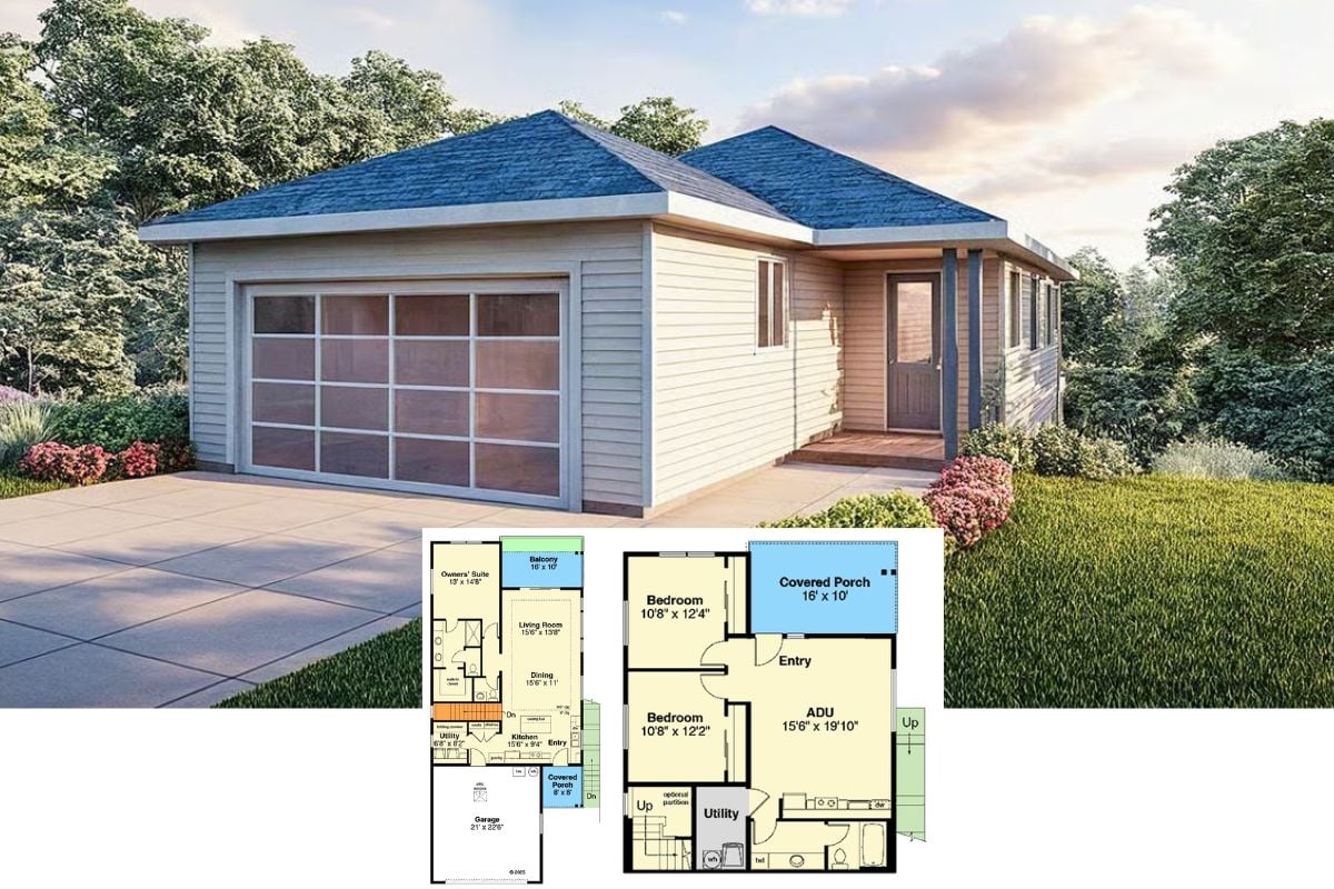 Contemporary-Style 3-Bedroom Home for a Sloped Lot with ADU (Floor Plan)