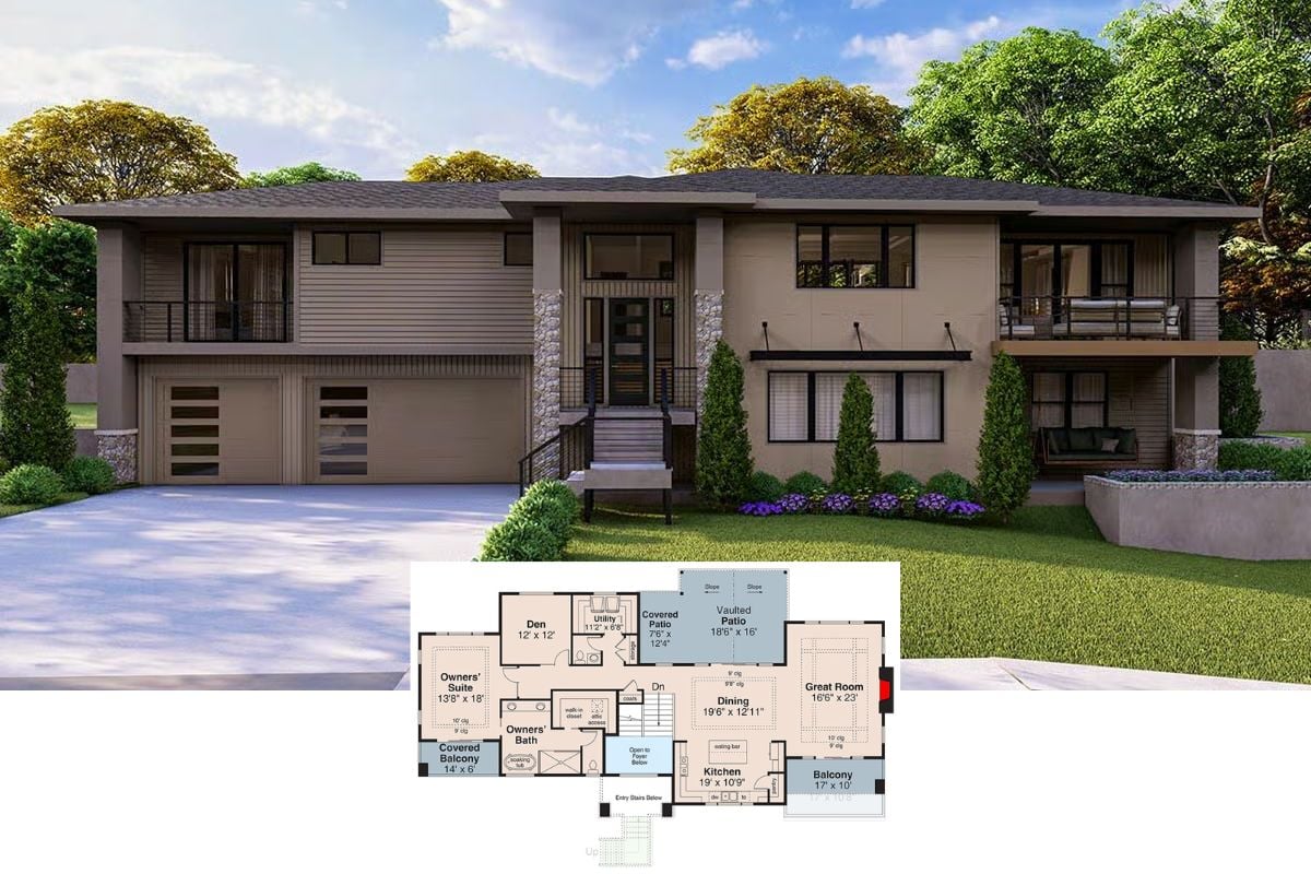 3-Bedroom Contemporary Home with Double Garage and Balconies (Floor Plan)