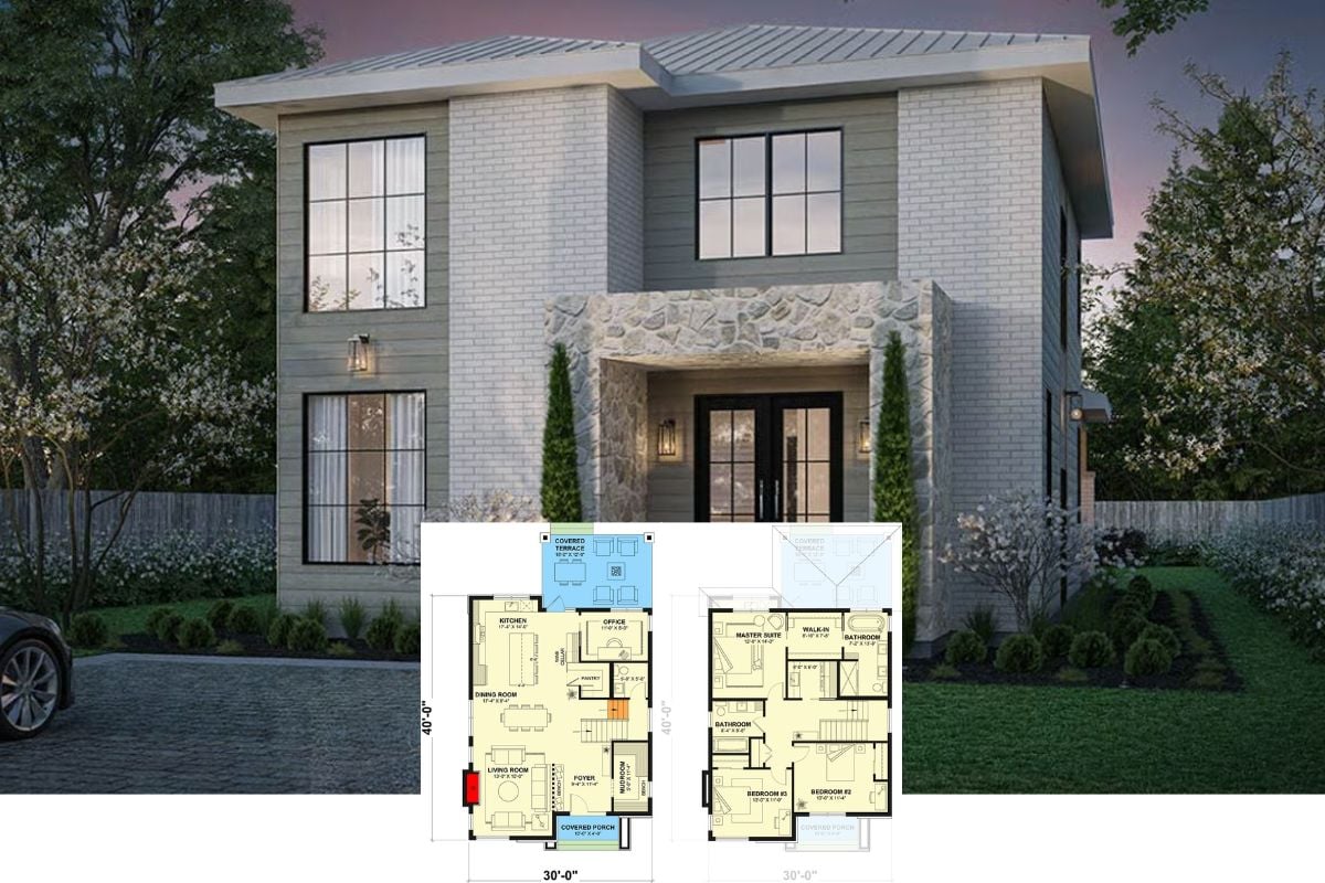 Contemporary-Style Home with 3 Bedrooms and a Covered Terrace (Floor Plan)