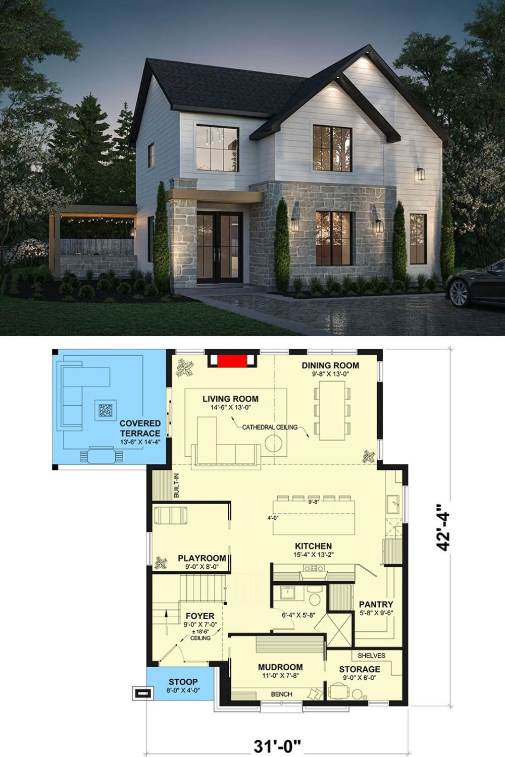 3-Bedroom Contemporary Home with Open Floor Plan and Covered Terrace (Floor Plan)