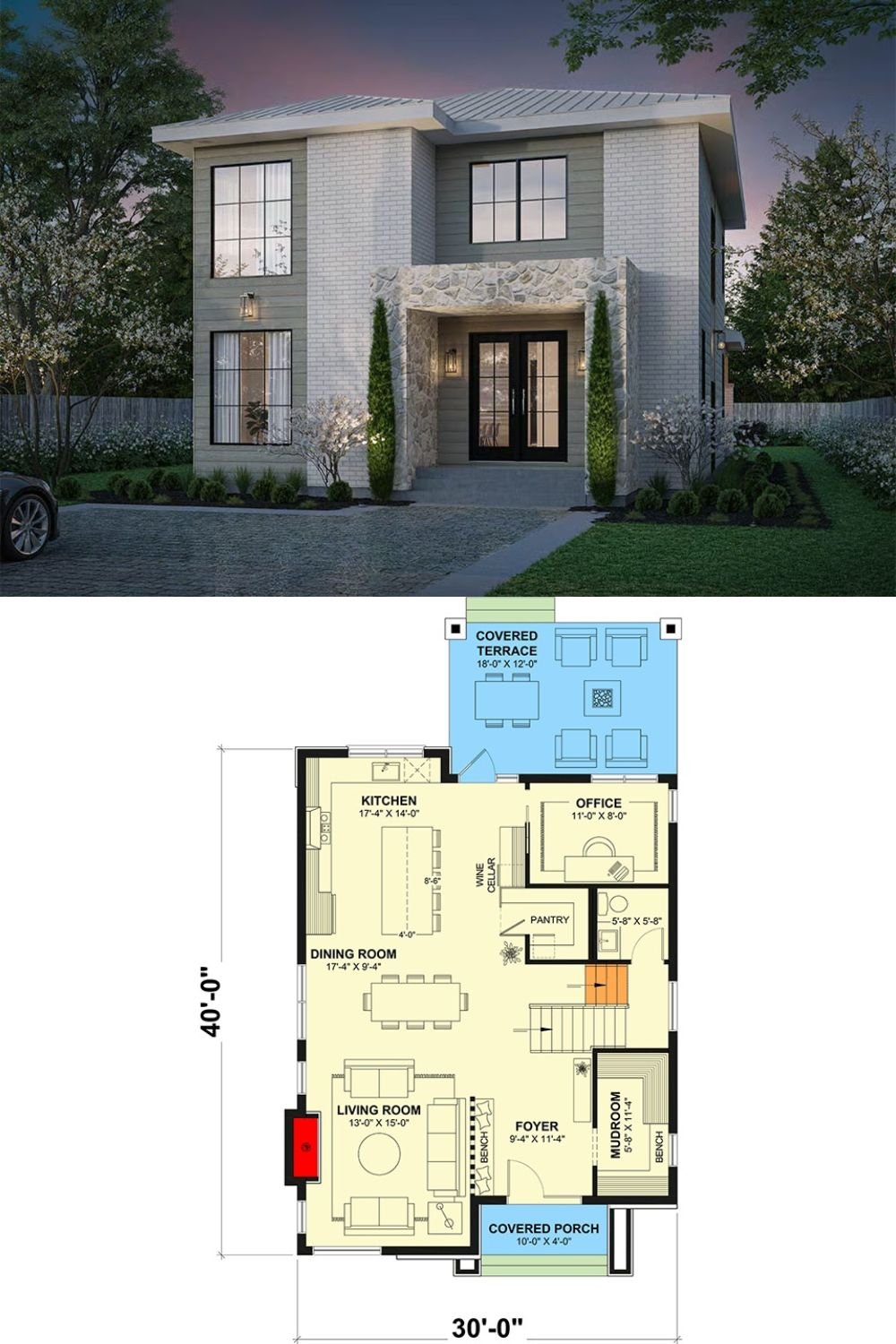 Contemporary-Style Home with 3 Bedrooms and a Covered Terrace (Floor Plan)