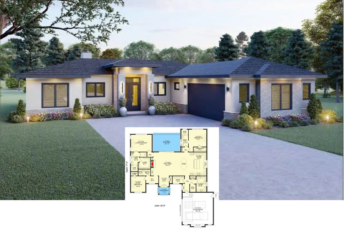 3-Bedroom Contemporary Prairie Home with Open Living Space and Covered Patio (Floor Plan)