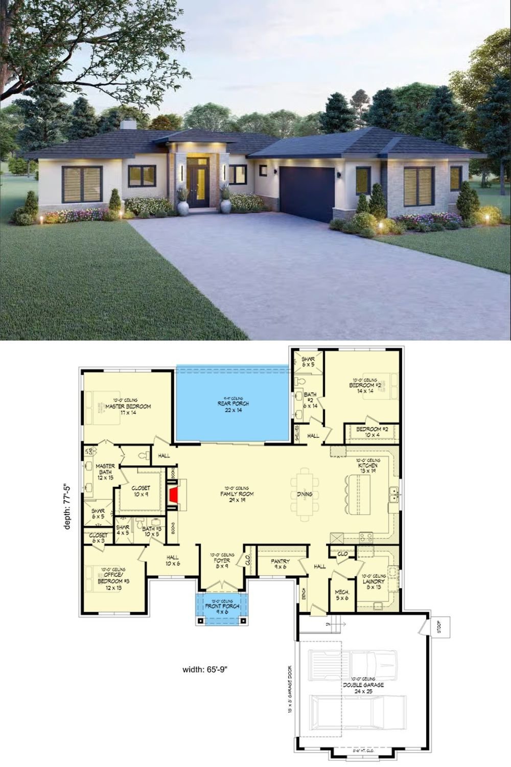 3-Bedroom Contemporary Prairie Home with Open Living Space and Covered Patio (Floor Plan)