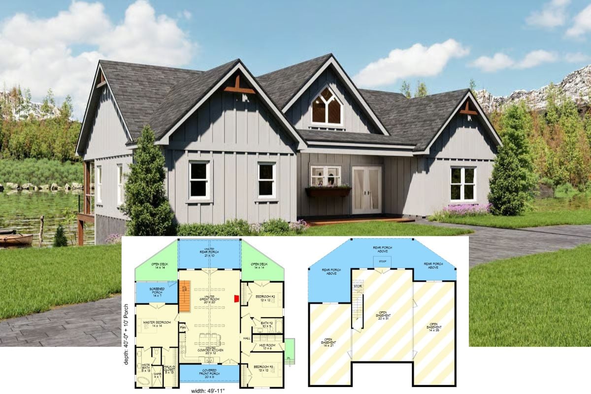 Craftsman-Style 3-Bedroom Home with Front Porch and Basement Expansion (Floor Plan)
