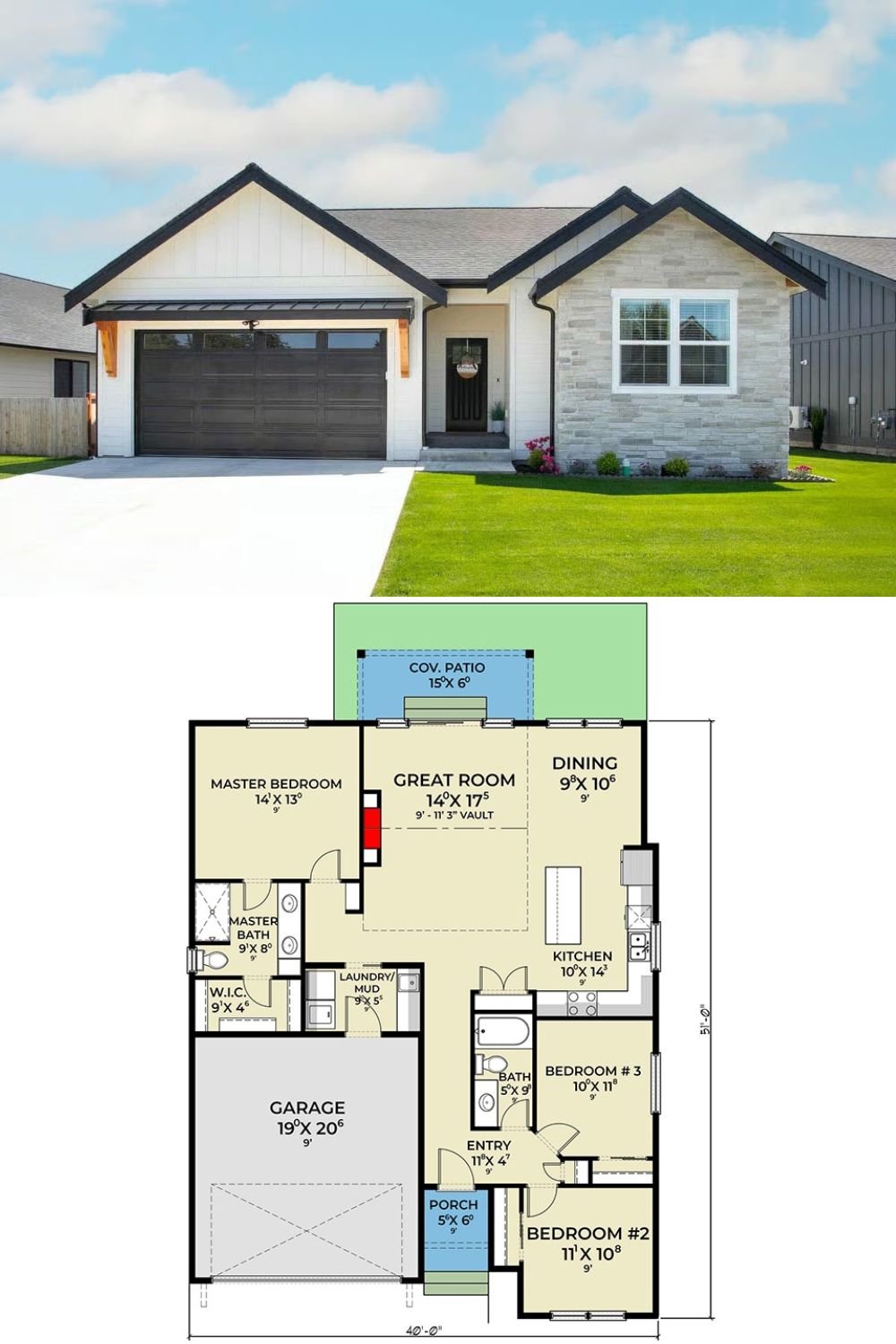 3-Bedroom Craftsman Home with Double Garage and Covered Patio (Floor Plan)