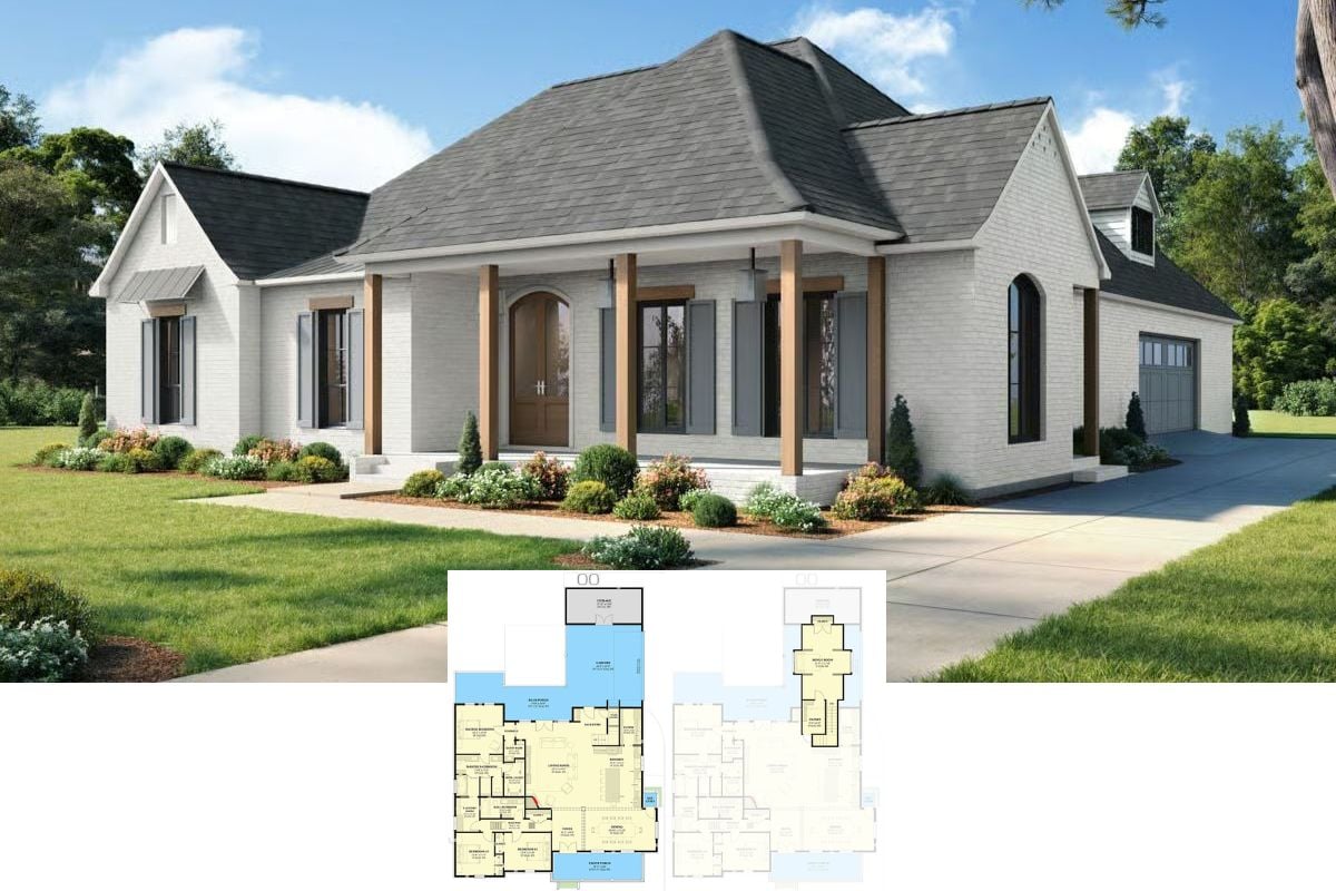 3-Bedroom French Country Home with Bonus Room and Front Porch (Floor Plan)