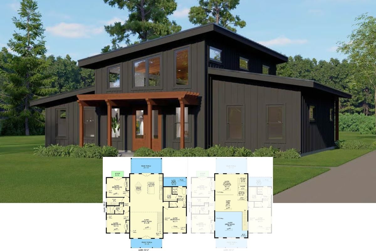 Modern-Style 3-Bedroom Barndominium with Flex Space and Open Loft (Floor Plan)