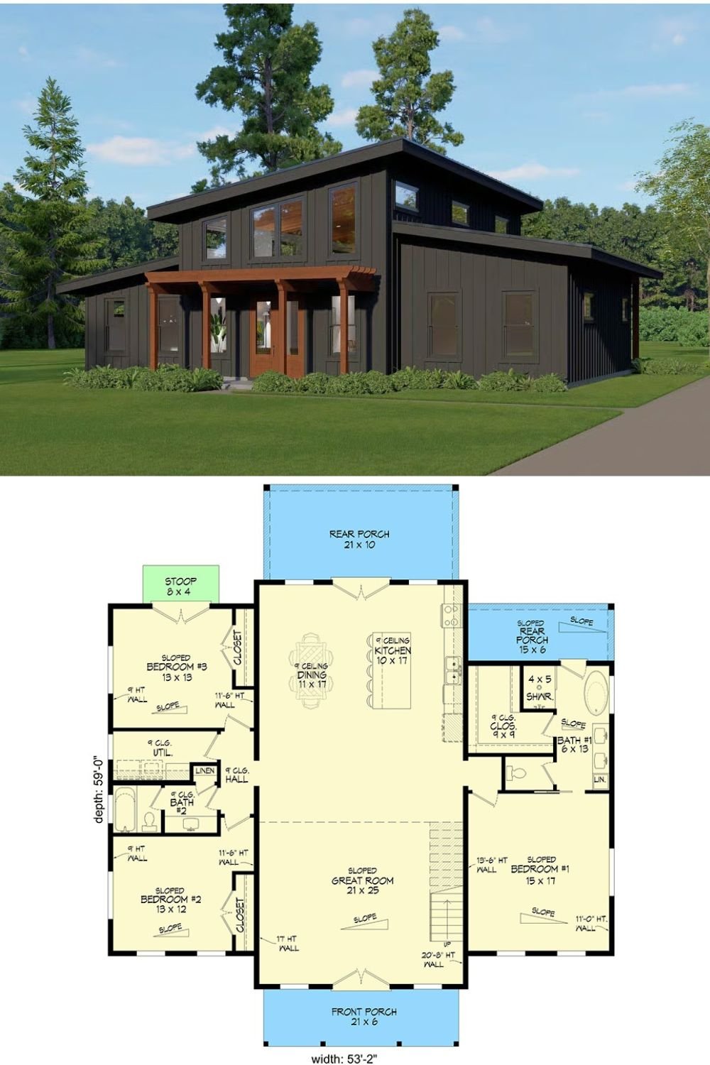 Modern-Style 3-Bedroom Barndominium with Flex Space and Open Loft (Floor Plan)