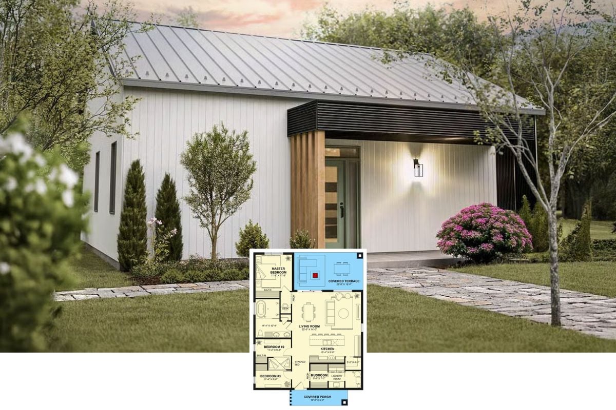 Contemporary Modern Home with 3 Bedrooms and Covered Patio (Floor Plan)