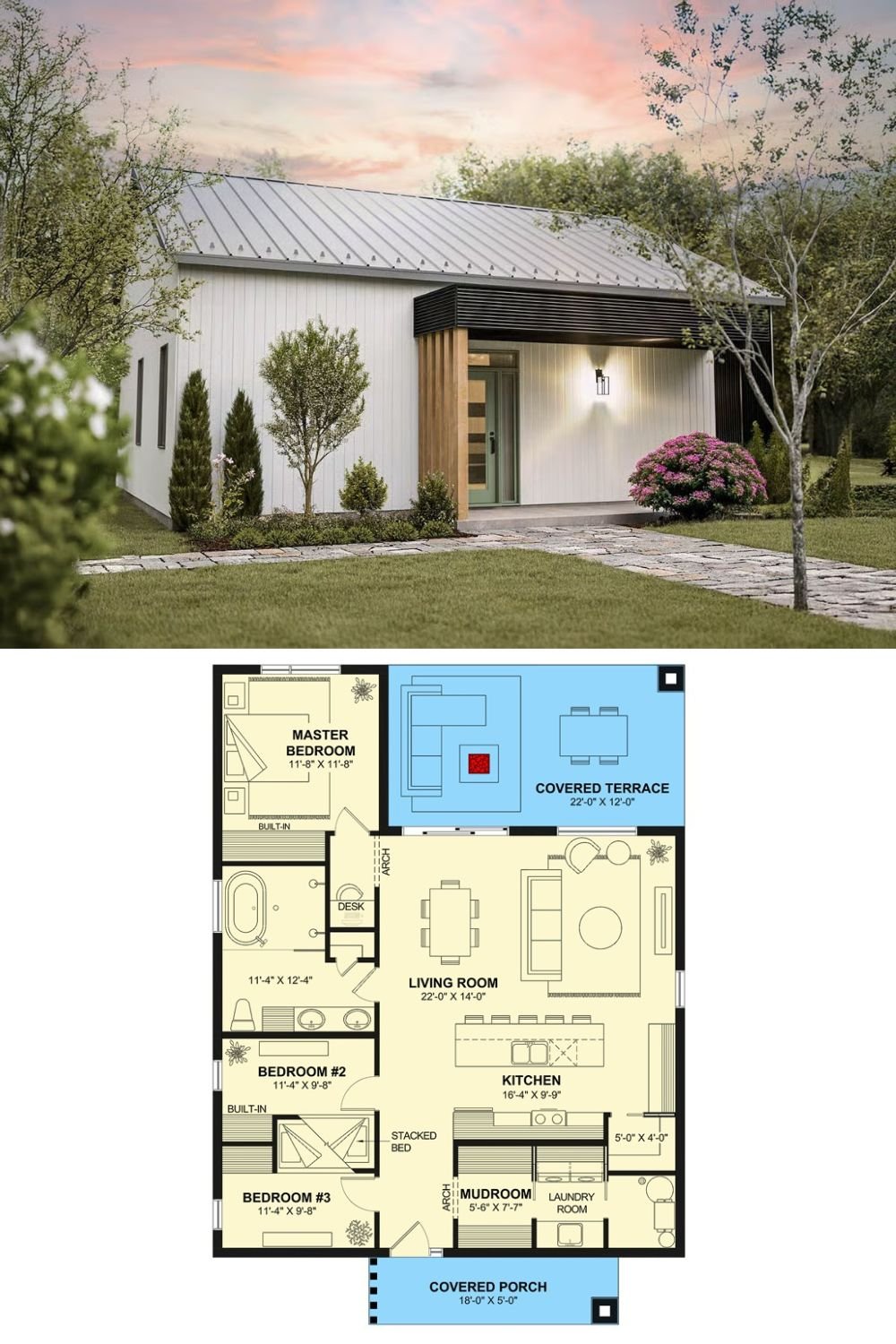 Contemporary Modern Home with 3 Bedrooms and Covered Patio (Floor Plan)