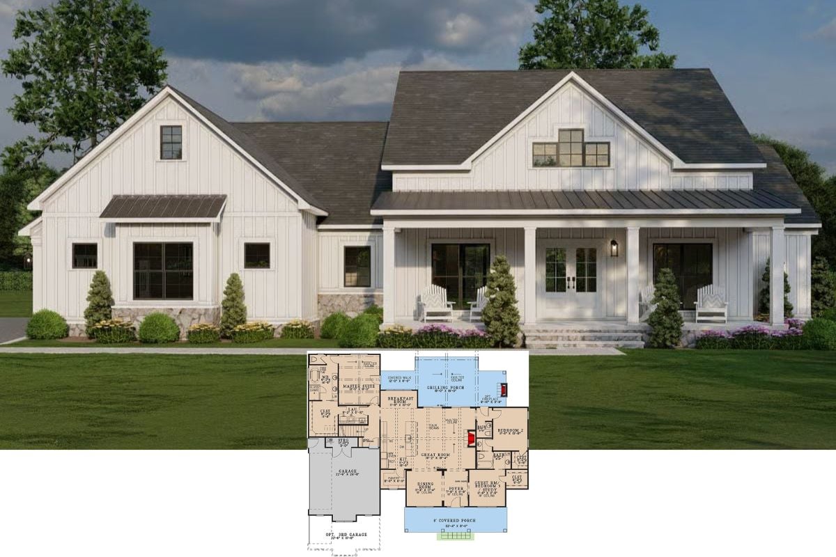 3-Bedroom Modern Farmhouse with Bonus Room and Jack & Jill Bath (Floor Plan)