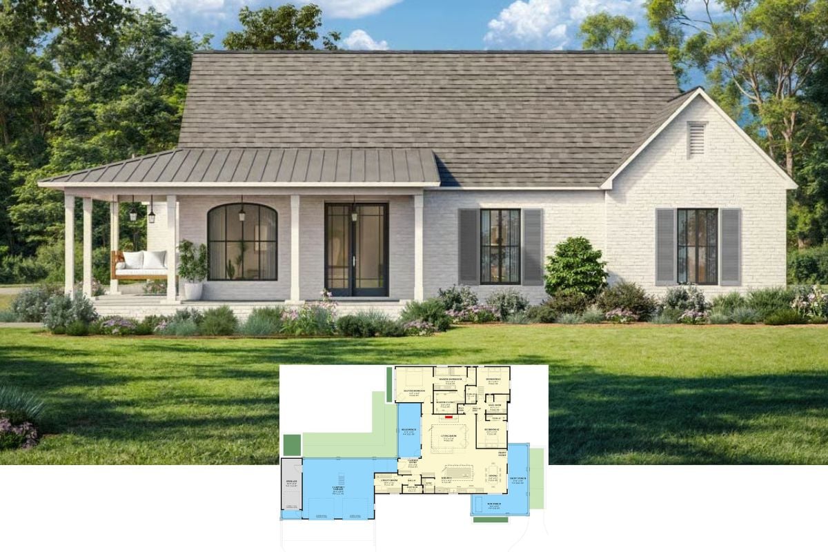 Modern 3-Bedroom French Country-Style Home with Open Floor Plan and Wraparound Porch (Floor Plan)