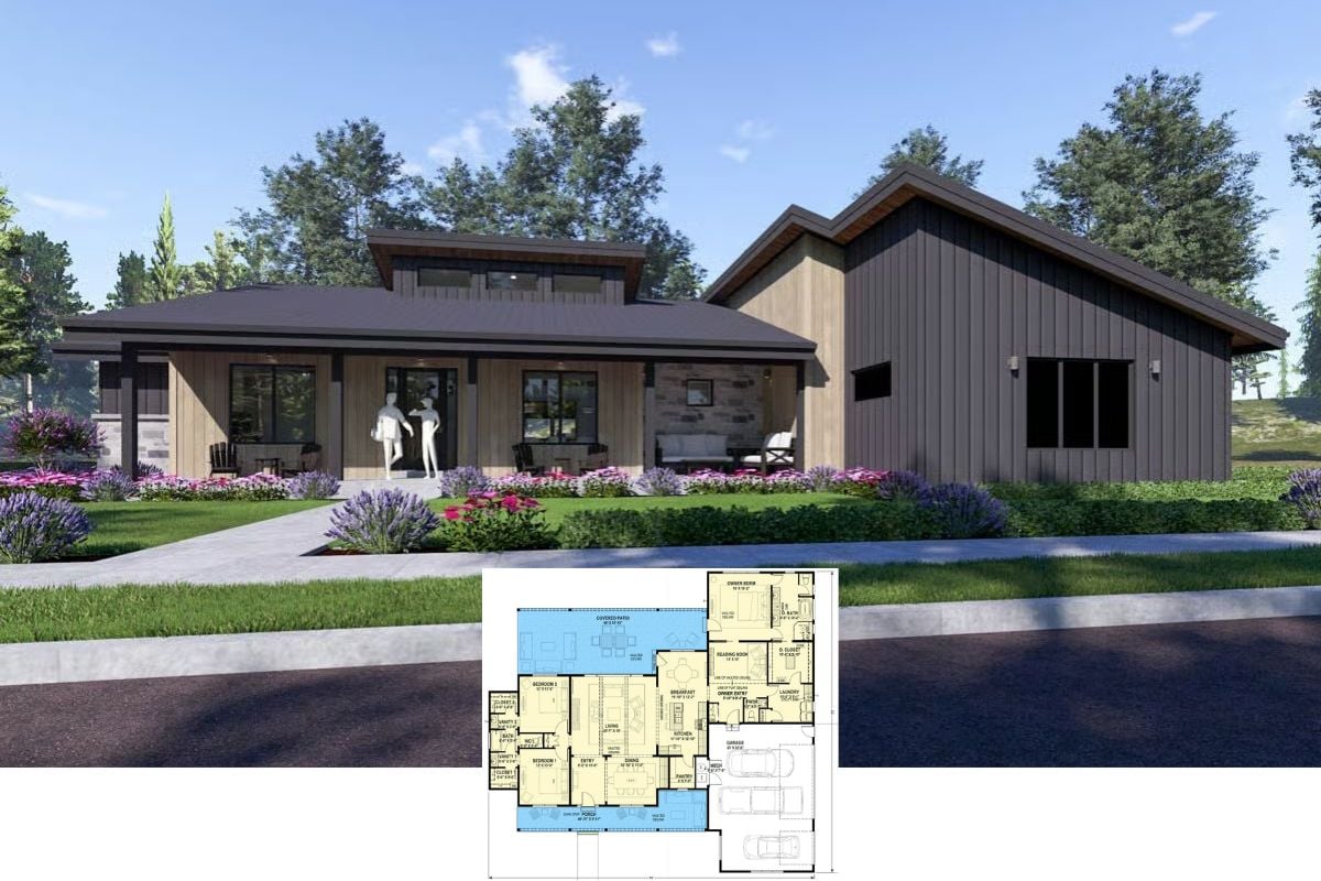 3-Bedroom Modern Ranch with Covered Patio and 3-Car Garage (Floor Plan)