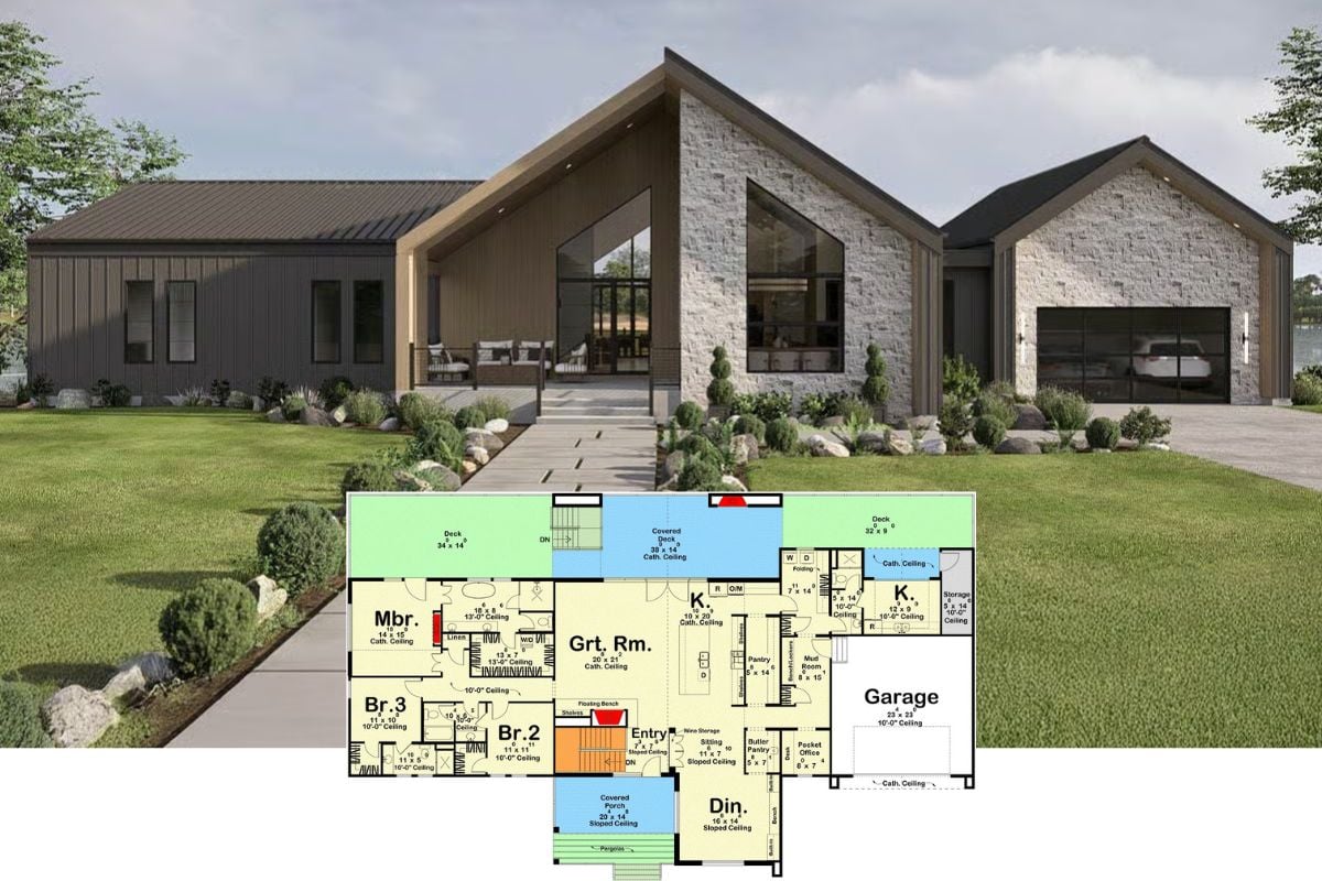 Modern 3-Bedroom Scandinavian Home with Wet Bar and Basement Expansion (Floor Plan)