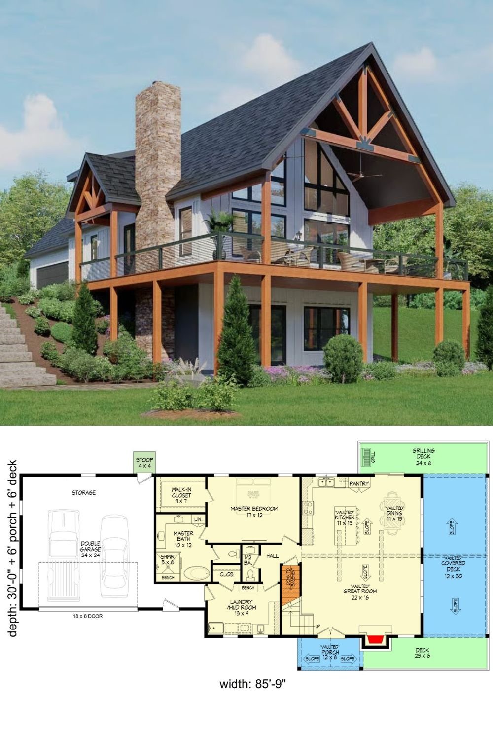 Mountain-Style 3-Bedroom Home with Vaulted Loft and Bonus Room (Floor Plan)