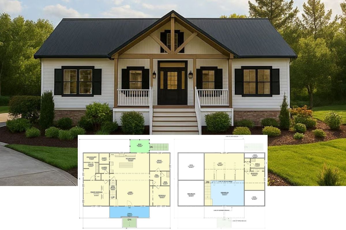 New American-Style 3-Bedroom Home with Loft and Front Porch (Floor Plan)