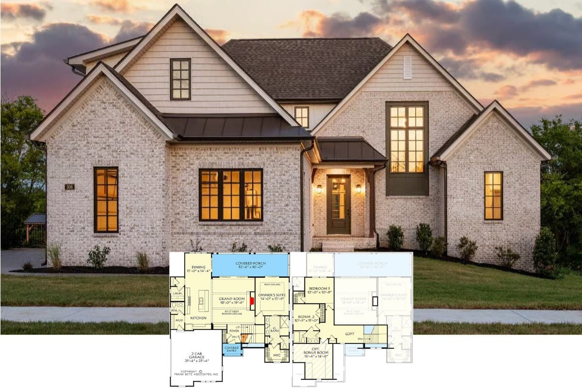 3-Bedroom New American Home with Loft and Bonus Room (Floor Plan)