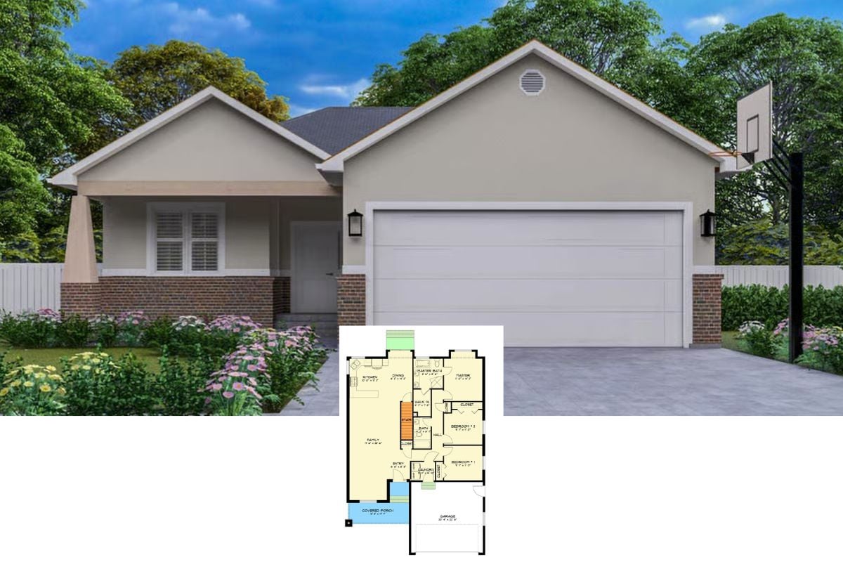 Ranch-Style 5-Bedroom Home with Front Porch and Optional Basement (Floor Plan)