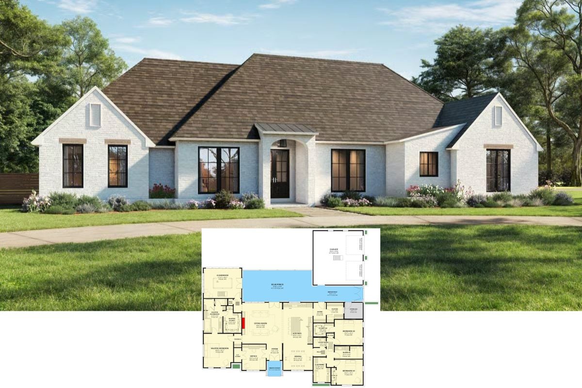 3-Bedroom Ranch for a Corner Lot with Covered Patio (Floor Plan)